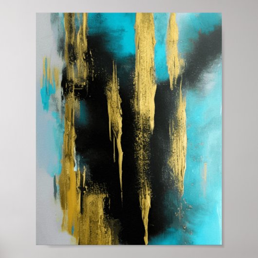 Kunstmatige Abstracte kunst in Turquoise, Gold en  Poster (Voorkant)