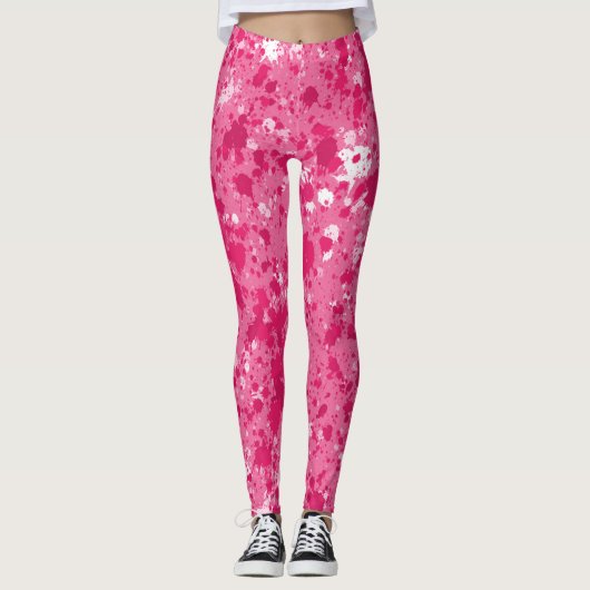 Kunstmatige Abstracte roze Waterverf Spletters ver Leggings (Voorkant)