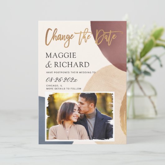 Kunstmatige Abstracte vorm Foto Verander de datum Save The Date (Staand voorkant)