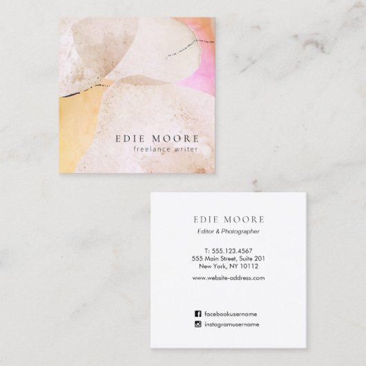 Kunstmatige Abstracte Waterverf Art Square Vierkante Visitekaartje (Voorkant / Achterkant)