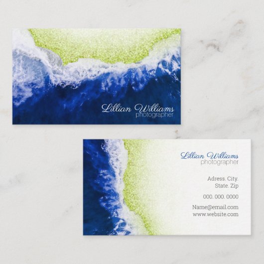Kunstmatige blauwe oceaangolven Groene Glitter Bea Visitekaartje (Voorkant / Achterkant)