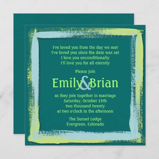 Kunstmatige blauwgroen blauwe groene verfbruiloft kaart (Voorkant / Achterkant)