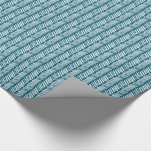 Kunstmatige Blauwgroen blauwe groene zigzag Stripe Cadeaupapier (Hoek)