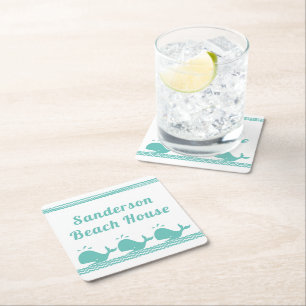 Kunstmatige Blauwgroen blauwe walvis en golven Bla Kartonnen Onderzetters