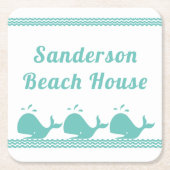 Kunstmatige Blauwgroen blauwe walvis en golven Bla Kartonnen Onderzetters (Voorkant)