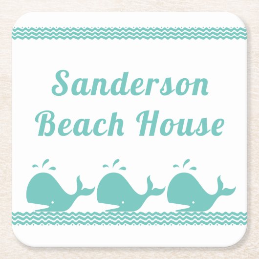 Kunstmatige Blauwgroen blauwe walvis en golven Bla Kartonnen Onderzetters (Voorkant)