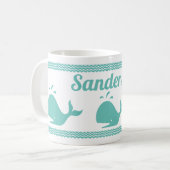 Kunstmatige Blauwgroen blauwe walvis en golven Bla Koffiemok (Voorkant links)