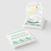 Kunstmatige Blauwgroen blauwe walvis en golven Bla Stenen Onderzetter (Zijkant)