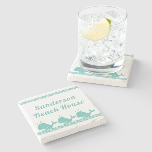 Kunstmatige Blauwgroen blauwe walvis en golven Bla Stenen Onderzetter (Zijkant)