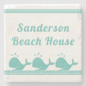 Kunstmatige Blauwgroen blauwe walvis en golven Bla Stenen Onderzetter (Voorkant)