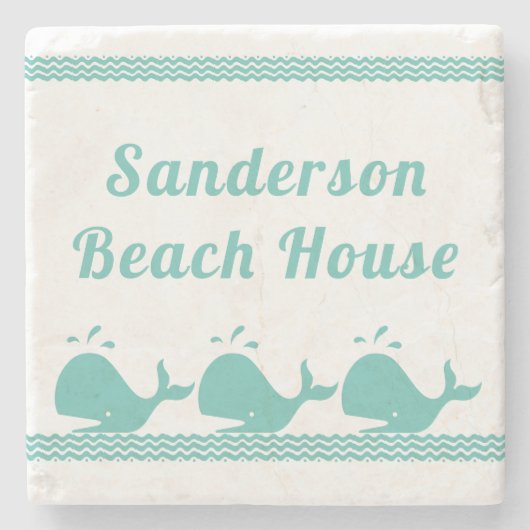 Kunstmatige Blauwgroen blauwe walvis en golven Bla Stenen Onderzetter (Voorkant)