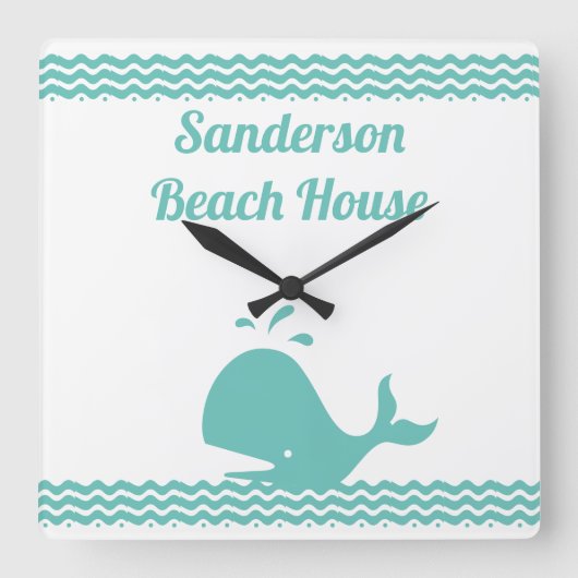 Kunstmatige Blauwgroen blauwe walvis en golven Bla Vierkante Klok (Voorkant)