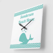 Kunstmatige Blauwgroen blauwe walvis en golven Bla Vierkante Klok (Hoek)