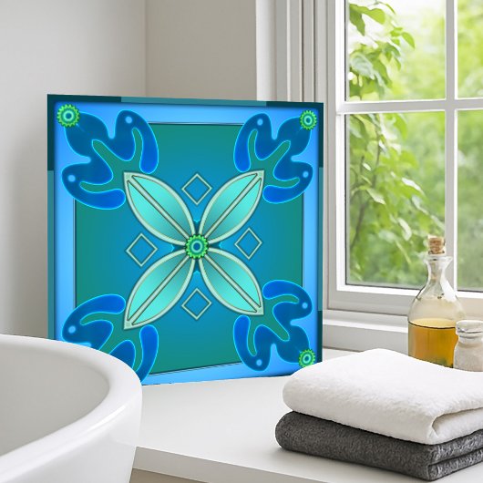 Kunstmatige Blauwgroen Floral Design Bathroom Tege Tegeltje