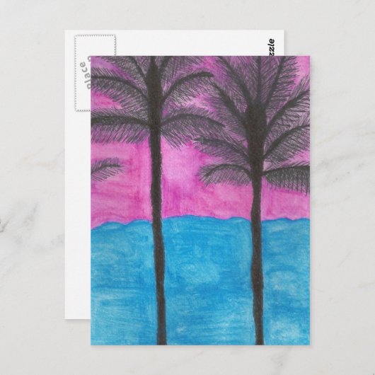 Kunstmatige Briefkaart Waterverf Palm Trees (Voorkant / Achterkant)