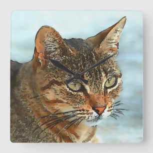 Kunstmatige Cartoon Stijl tabby Cat RB Vierkante Klok