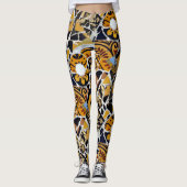 Kunstmatige collage van gebroken Tegels-Bruin Blau Leggings (Voorkant)