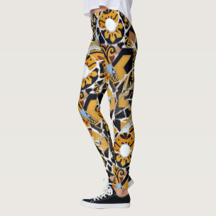 Kunstmatige collage van gebroken Tegels-Bruin Blau Leggings