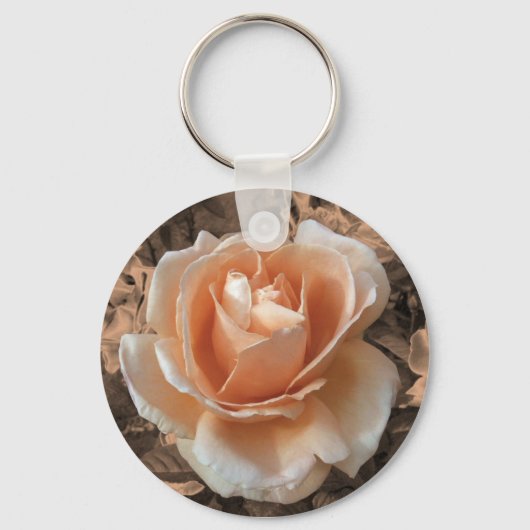 Kunstmatige Cream Oranje Roos Foto Sleutelhanger (Voorkant)