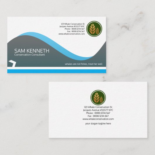 Kunstmatige Creative Blue Whale Wave Conservationi Visitekaartje (Voorkant / Achterkant)