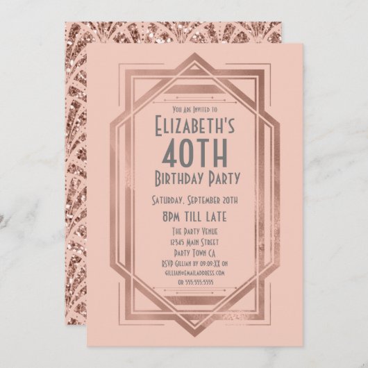 Kunstmatige deco Roos Gold 40e verjaardag in de 20 Kaart (Voorkant / Achterkant)