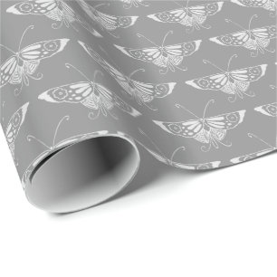 Kunstmatige deco-vlinder, grijze/grijze tinten cadeaupapier