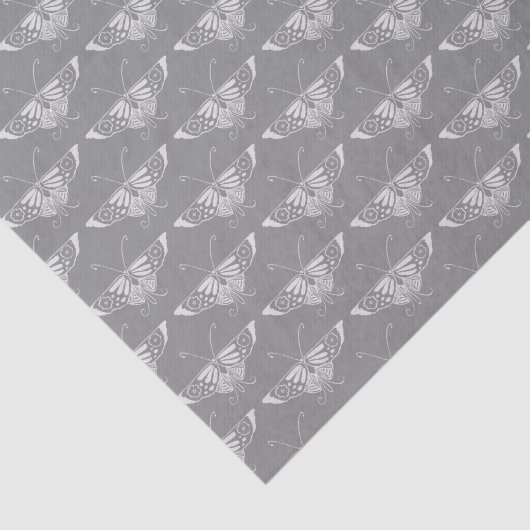 Kunstmatige deco-vlinder, grijze/grijze tinten tissuepapier (Detail)
