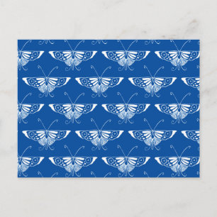 Kunstmatige deco-vlinder, kobalt blauw en wit briefkaart