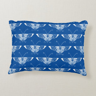 Kunstmatige deco-vlinder, kobalt blauw en wit decoratief kussen