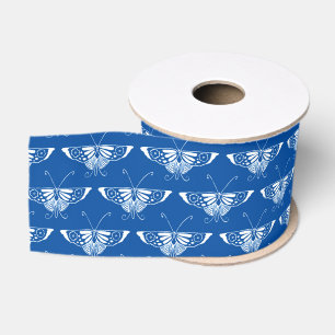 Kunstmatige deco-vlinder, kobalt blauw en wit grosgrain lint