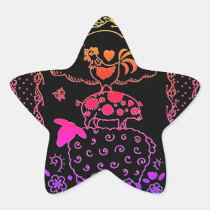 KUNSTMATIGE DIERENSCHAPEN, PIG, ROOSTER STER STICKER