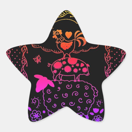 KUNSTMATIGE DIERENSCHAPEN, PIG, ROOSTER STER STICKER (Voorkant)