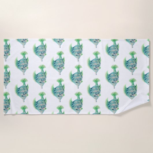 Kunstmatige dierlijke Waterverf Blauwe Tropische v Strandlaken (Voorkant)