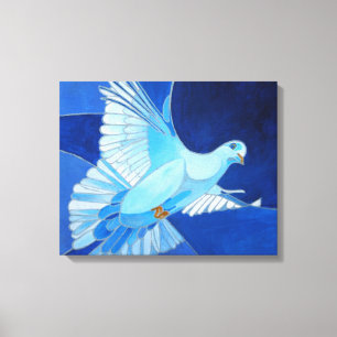 Kunstmatige duif omtrek kunst in Cerulean Blue Canvas Afdruk