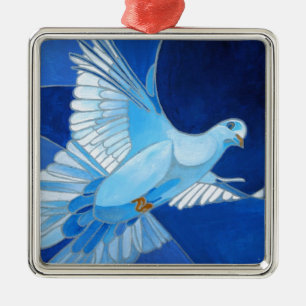 Kunstmatige duif omtrek kunst in Cerulean Blue Metalen Ornament