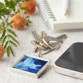 Kunstmatige duif omtrek kunst in Cerulean Blue Sleutelhanger (Zijkant)