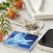 Kunstmatige duif omtrek kunst in Cerulean Blue Sleutelhanger (Voorkant Rechts)