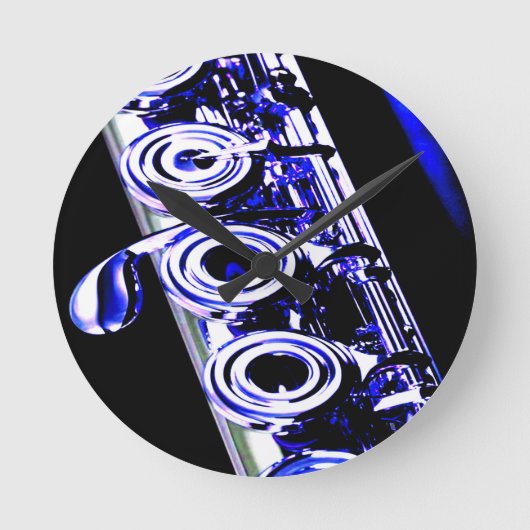 Kunstmatige flute Silver Metal Beauful Fun Ronde Klok (Voorkant)