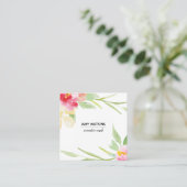 Kunstmatige gekleurde Waterverf bloemen wit op wit Vierkante Visitekaartje (Staand voorkant)