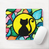 Kunstmatige Glas in lood Waterverf Cat Mousepad Muismat (Met muis)