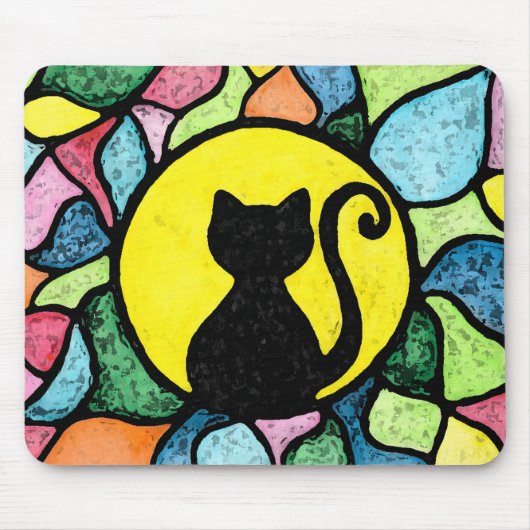 Kunstmatige Glas in lood Waterverf Cat Mousepad Muismat (Voorkant)