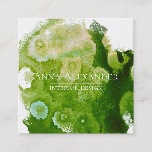 Kunstmatige groene Abstracte Waterverf Vierkante Visitekaartje (Voorkant)
