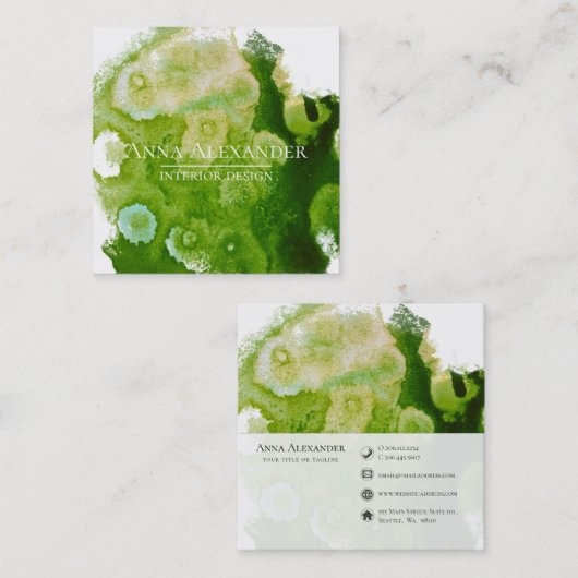 Kunstmatige groene Abstracte Waterverf Vierkante Visitekaartje (Voorkant / Achterkant)
