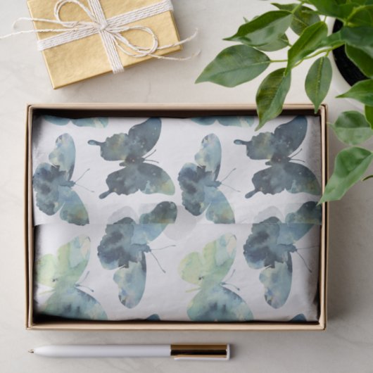 Kunstmatige groene blauwe waterverf vlinder tissuepapier (Geschenk)
