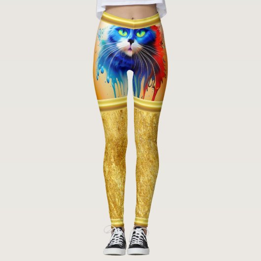 Kunstmatige intelligentie dier kleurrijke kat leggings (Voorkant)