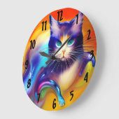 Kunstmatige intelligentie-dierenkat zittend grote klok (Hoek)