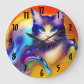 Kunstmatige intelligentie-dierenkat zittend grote klok (Voorkant)