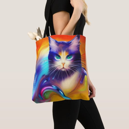 Kunstmatige intelligentie-dierenkat zittend tote bag (Dichtbij)