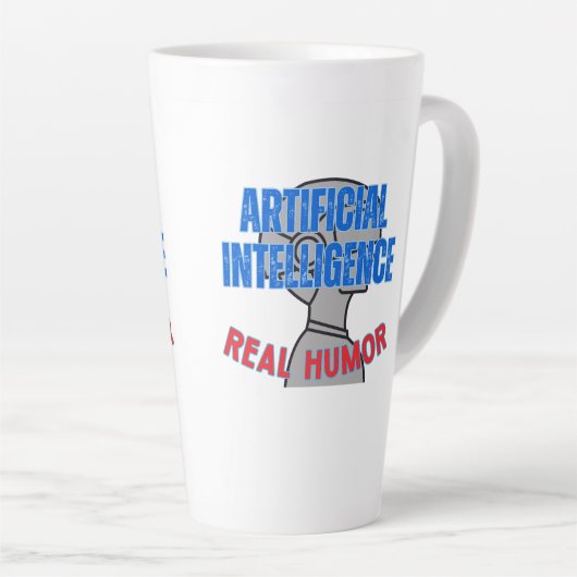 Kunstmatige intelligentie, echte humor.w Wit BG Latte Mok (Rechterhoek)
