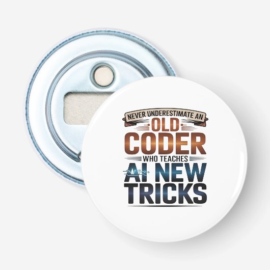 Kunstmatige Intelligentie Oude Coder Ontwerp Button Flesopener (Voorkant)